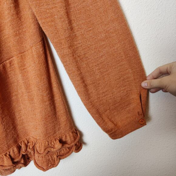 Carriage Made in Peru Small Knit Orange Bamboo Baby Alpaca Ruffle Cardigan - Picture 5 of 13